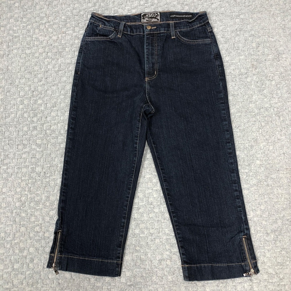 NYDJ Capri Jeans Womens 12 Blue Dark Wash High Rise Zip Hem Stretch Denim Day